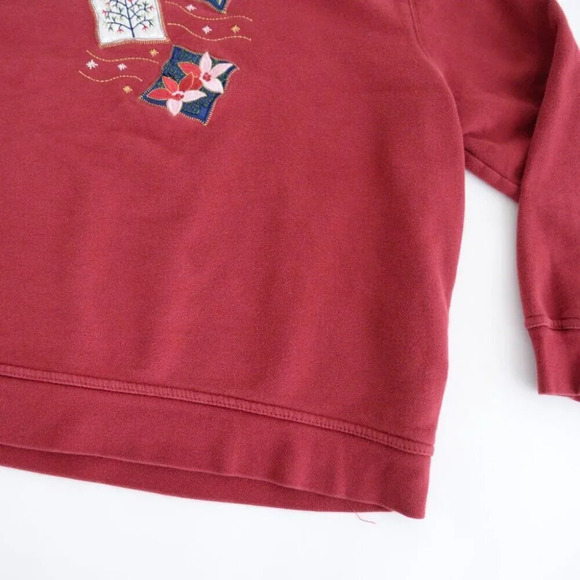 Vintage 90'S Basic Editions Maroon Floral Springtime Crewneck Sweater XL - Picture 6 of 10